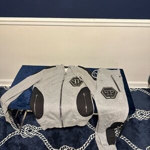 Philipp Plein Gray and Black Tracksuit